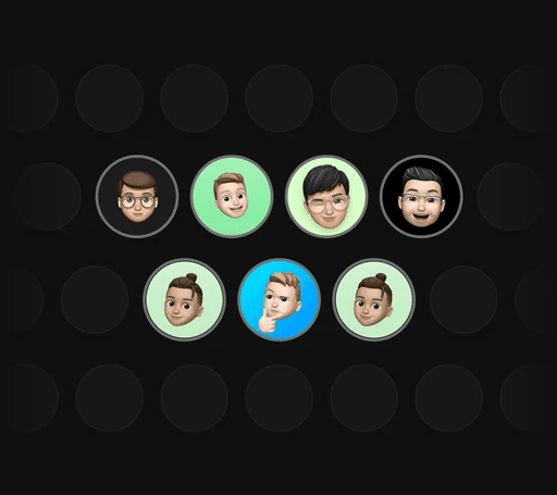 Audience segmentation grid with selected memoji avatars representing a precisely targeted broadcast list.