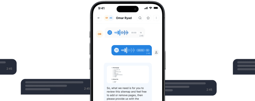 صندوق Chatter على iOS يعرض محادثة عميل مع حقل الرد.