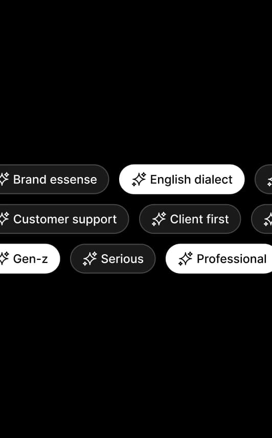 Tone pills like Brand essence, English dialect, Customer support, Gen-z, Serious, and Professional that AI Agents follow.