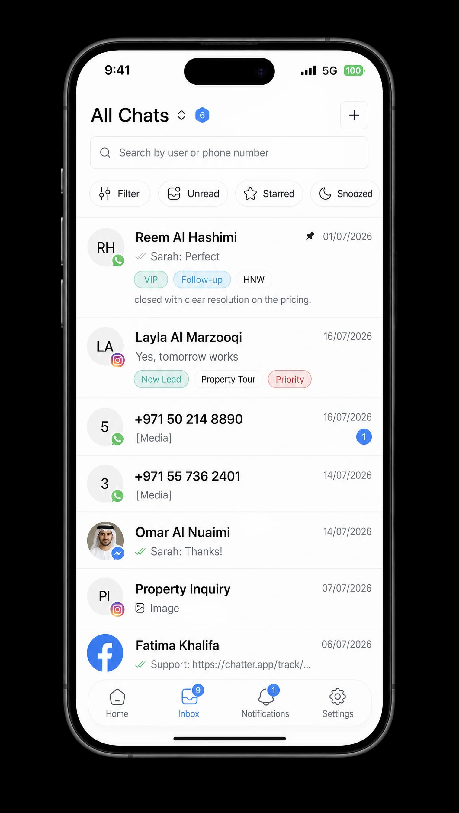 Chatter iOS and Android apps showing the unified inbox on a mobile device.